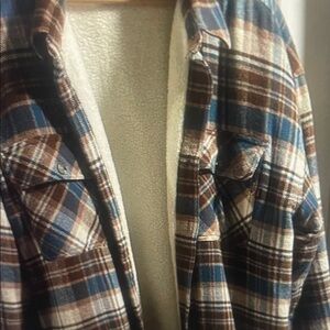 TNA Sherpa-Lined Plaid Jacket in Blue and Brown